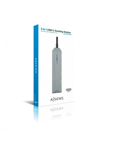 AISENS USB-C dock 5 en 1, USB-C a 1xHDMI, 1xRJ45, 2xUSB, 1xPD, Gris, 15 cm