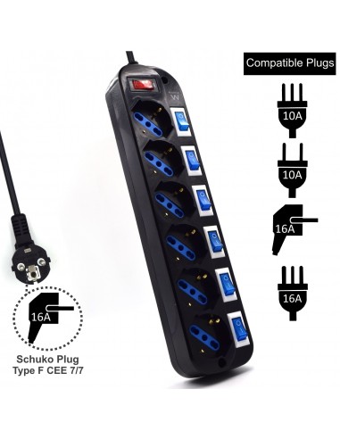 Ewent EW3851 limitador de tensión Negro 6 salidas AC 220 V 1,5 m