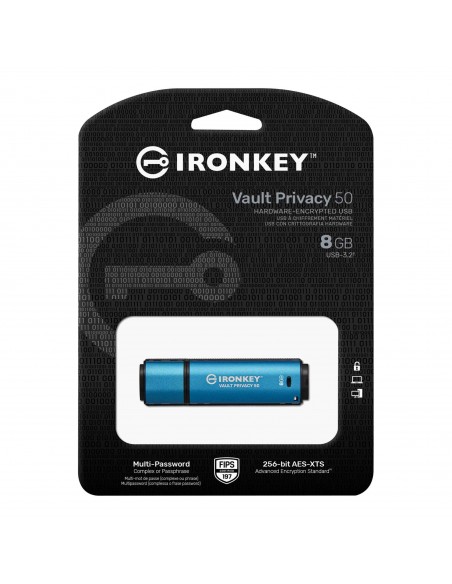Kingston Technology IronKey Vault Privacy 50 unidad flash USB 8 GB USB tipo A 3.2 Gen 1 (3.1 Gen 1) Azul