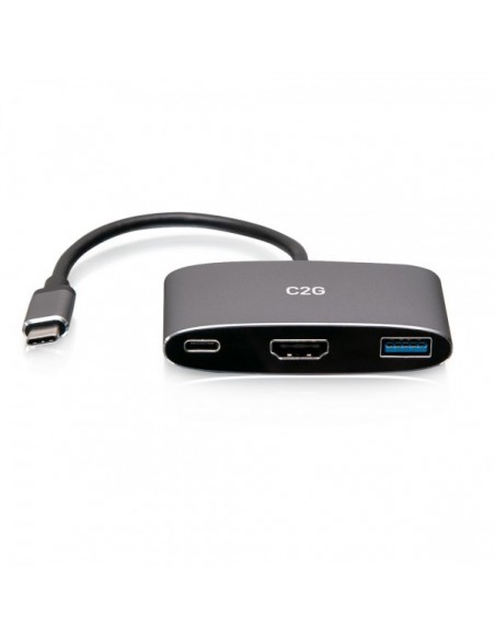 C2G Mini base USB-C 3 en 1 con alimentación HDMI, USB-A y USB-C de hasta 100 W - 4K 60 Hz