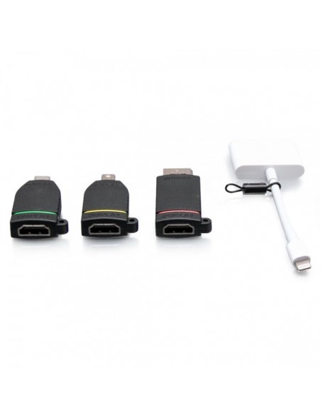 C2G Anillo universal de adaptadores 4K HDMI® con Mini DisplayPort™, DisplayPort, USB-C® y Lightning codificados mediante colores