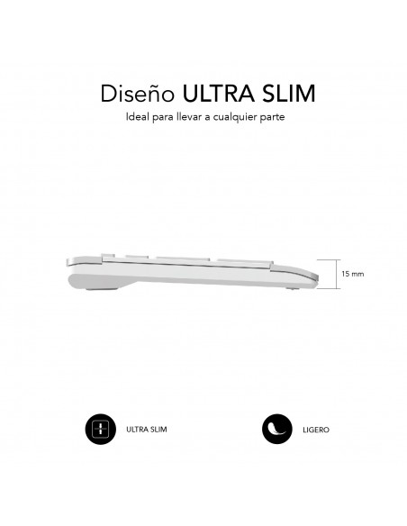 SUBBLIM Teclado y ratón inalámbricos Ultra Plano Silencioso Plateado Blanco Premium