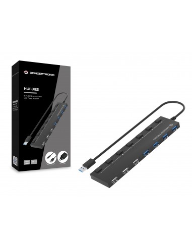 Conceptronic HUBBIES09BP hub de interfaz USB 3.2 Gen 1 (3.1 Gen 1) Type-A 5000 Mbit s Negro