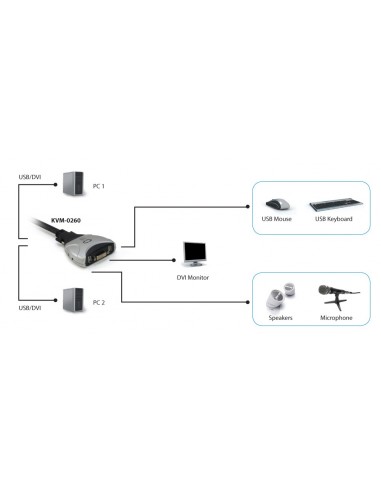 LevelOne KVM de 2 puertos, DVI, USB, Audio