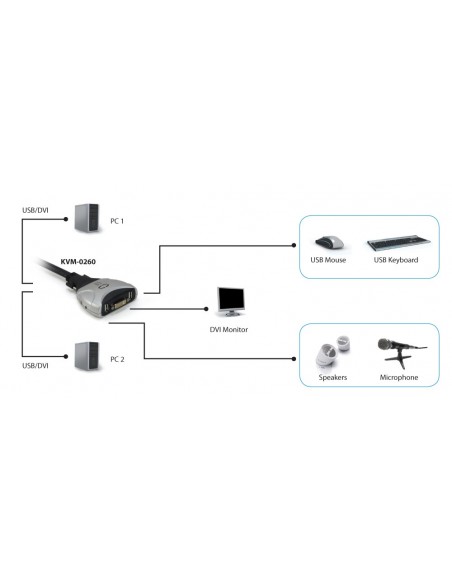 LevelOne KVM de 2 puertos, DVI, USB, Audio