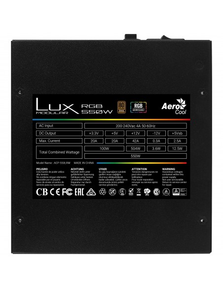 Aerocool LUXRGB550M Fuente Alimentación PC Modular RGB 550W 80Plus Bronze 230V Negro
