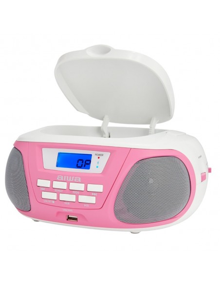 Aiwa BBTU-300PK sistema estéreo portátil Analógico y digital 5 W AM, FM, MW Rosa, Blanco Reproducción MP3