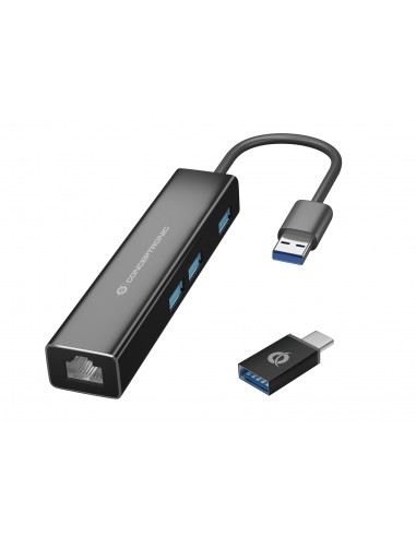 Conceptronic DONN07BA base para portátil y replicador de puertos USB 3.2 Gen 1 (3.1 Gen 1) Type-A Negro