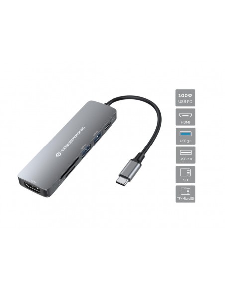 Conceptronic DONN11G base para portátil y replicador de puertos Alámbrico USB 3.2 Gen 1 (3.1 Gen 1) Type-C Gris
