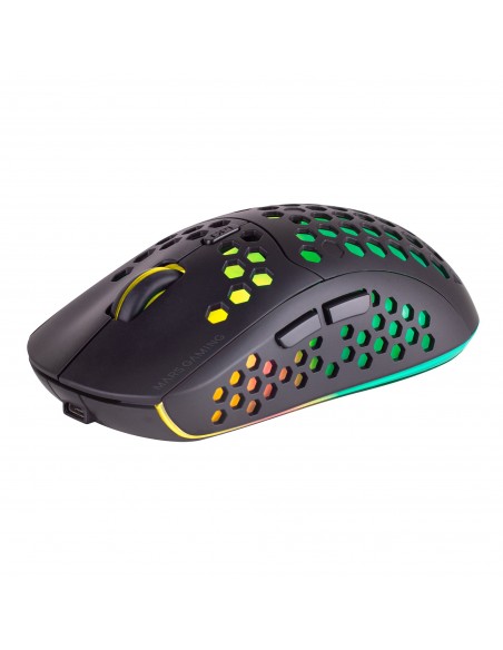 Mars Gaming MMW3, Ratón Gaming Inalámbrico, RGB Flow, Ultraligero 79g, 3200DPI, Negro