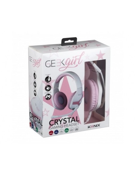 Konix Geek Girl Crystal Auriculares Alámbrico Diadema Juego Rosa, Blanco