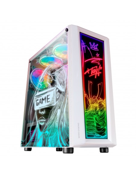 Mars Gaming MC-ART Blanco Caja PC Gaming ATX Doble Cristal Templado Dibujable ARGB 12 Modos Ventilador 12cm