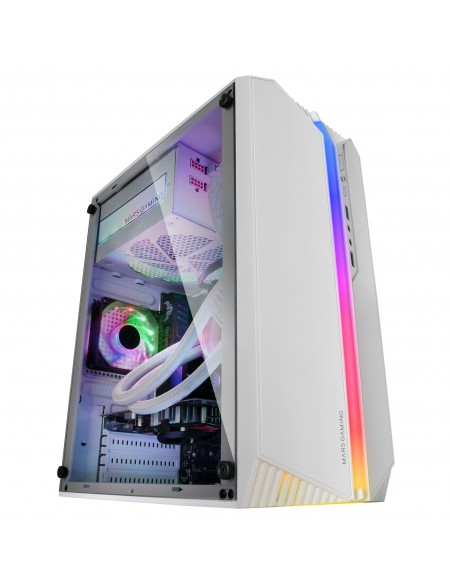 Mars Gaming MC-S1 Blanco Caja PC Compacta Gaming Micro-ATX Iluminación ARGB 12 Modos Ventilador FRGB Ventana Lateral Completa