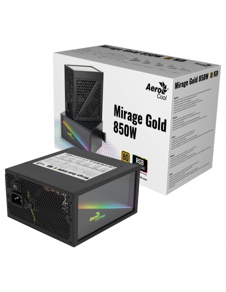 Aerocool MIRAGEGOLD850 Fuente Alimentación PC 850W RGB Infinity Mirror 80Plus Gold Condensadores Japoneses