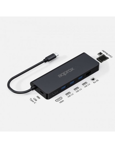 Approx APPC53 base para portátil y replicador de puertos USB 3.2 Gen 1 (3.1 Gen 1) Type-C Negro