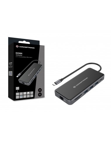 Conceptronic DONN15G base para portátil y replicador de puertos Alámbrico USB 3.2 Gen 1 (3.1 Gen 1) Type-C Gris