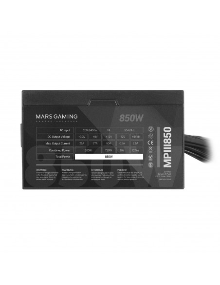 Mars Gaming MPIII850 Fuente Alimentación PC ATX 850W 5 Años Garantía Tecnología Silenciosa AI-RPM 85% Eficiencia Negro