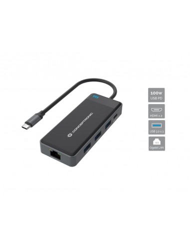 Conceptronic DONN14G base para portátil y replicador de puertos Alámbrico USB 3.2 Gen 1 (3.1 Gen 1) Type-C Gris