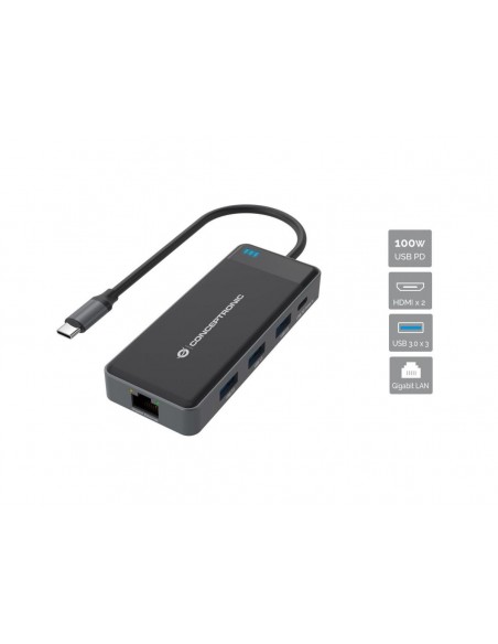 Conceptronic DONN14G base para portátil y replicador de puertos Alámbrico USB 3.2 Gen 1 (3.1 Gen 1) Type-C Gris