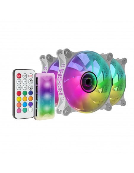Mars Gaming MF-3DKIT Blanco Kit 3 Ventiladores ARGB 360° 12cm Espejo Infinito 3D Sistema Anti-vibraciones Controlador ARGB