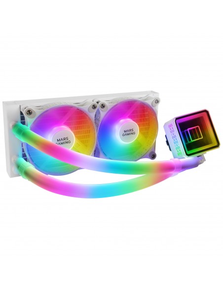 Mars Gaming ML-ULTRA240 Blanco Refrigeración Líquida CPU TDP 500W Espejo Infinito 2 Ventiladores Silenciosos FDB ARGB Tubos
