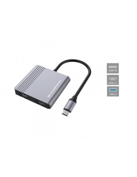 Conceptronic DONN13G base para portátil y replicador de puertos Alámbrico USB 3.2 Gen 1 (3.1 Gen 1) Type-C Gris