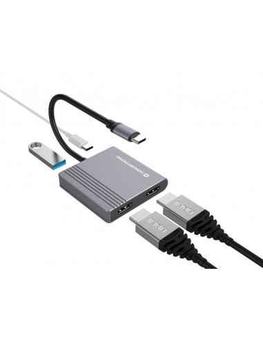 Conceptronic DONN13G base para portátil y replicador de puertos Alámbrico USB 3.2 Gen 1 (3.1 Gen 1) Type-C Gris