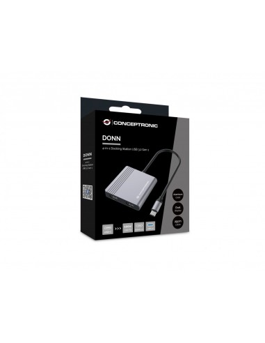 Conceptronic DONN13G base para portátil y replicador de puertos Alámbrico USB 3.2 Gen 1 (3.1 Gen 1) Type-C Gris