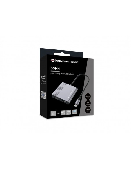 Conceptronic DONN13G base para portátil y replicador de puertos Alámbrico USB 3.2 Gen 1 (3.1 Gen 1) Type-C Gris
