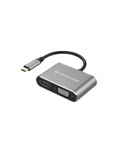 Conceptronic DONN16G base para portátil y replicador de puertos Alámbrico USB 3.2 Gen 1 (3.1 Gen 1) Type-C Negro, Plata