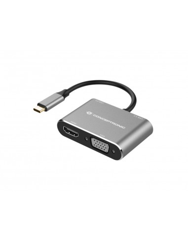 Conceptronic DONN16G base para portátil y replicador de puertos Alámbrico USB 3.2 Gen 1 (3.1 Gen 1) Type-C Negro, Plata