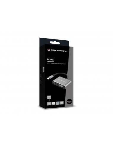 Conceptronic DONN16G base para portátil y replicador de puertos Alámbrico USB 3.2 Gen 1 (3.1 Gen 1) Type-C Negro, Plata