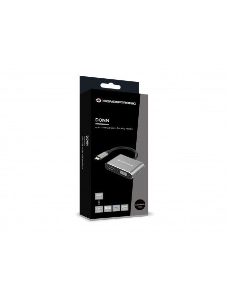 Conceptronic DONN16G base para portátil y replicador de puertos Alámbrico USB 3.2 Gen 1 (3.1 Gen 1) Type-C Negro, Plata