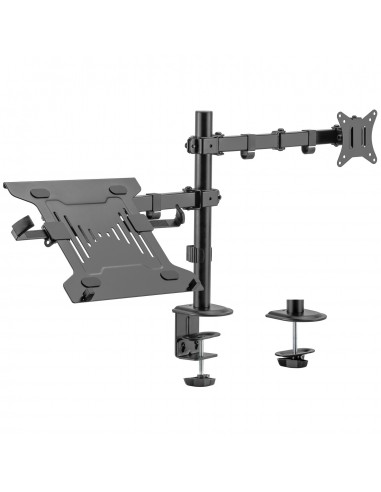 Ewent EW1519 soporte para ordenador portátil Soporte de mesa con estante para ordenador portátil y brazo para monitor Negro