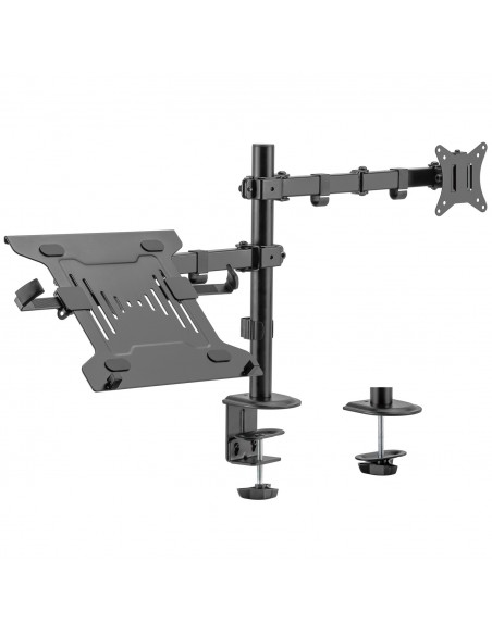 Ewent EW1519 soporte para ordenador portátil Soporte de mesa con estante para ordenador portátil y brazo para monitor Negro