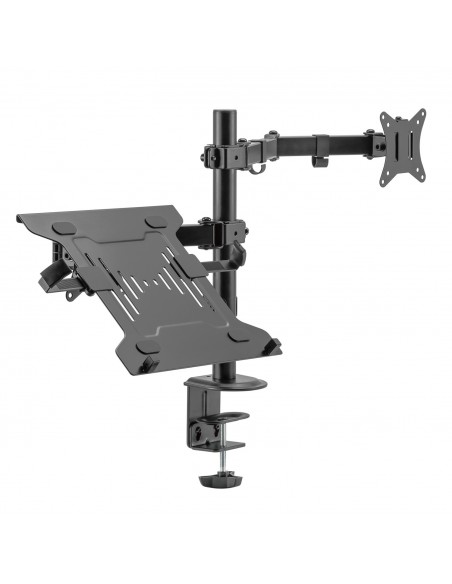 Ewent EW1519 soporte para ordenador portátil Soporte de mesa con estante para ordenador portátil y brazo para monitor Negro