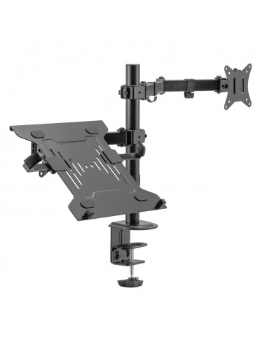 Ewent EW1519 soporte para ordenador portátil Soporte de mesa con estante para ordenador portátil y brazo para monitor Negro