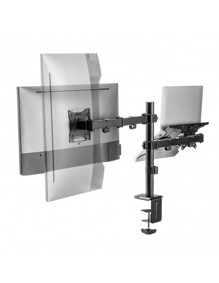 Ewent EW1519 soporte para ordenador portátil Soporte de mesa con estante para ordenador portátil y brazo para monitor Negro