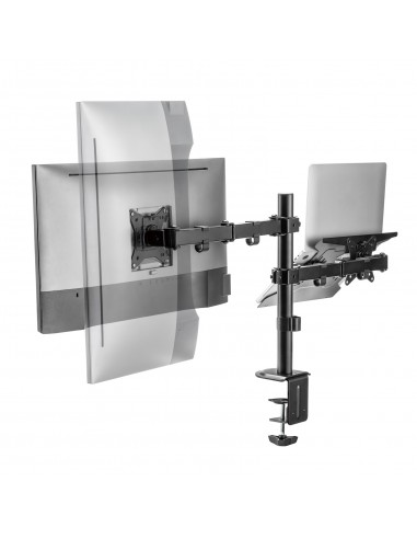 Ewent EW1519 soporte para ordenador portátil Soporte de mesa con estante para ordenador portátil y brazo para monitor Negro