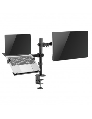 Ewent EW1519 soporte para ordenador portátil Soporte de mesa con estante para ordenador portátil y brazo para monitor Negro