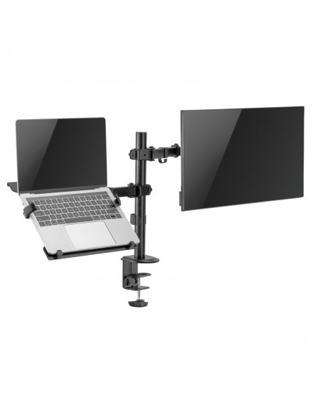 Ewent EW1519 soporte para ordenador portátil Soporte de mesa con estante para ordenador portátil y brazo para monitor Negro