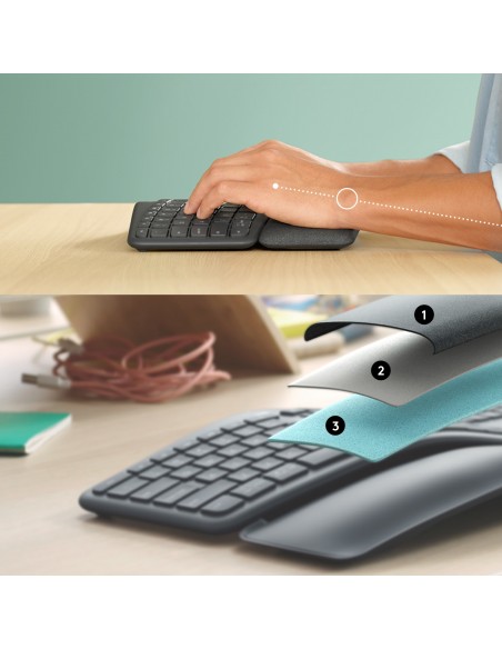 Logitech Ergo K860 teclado RF Wireless + Bluetooth Internacional de EE.UU. Grafito