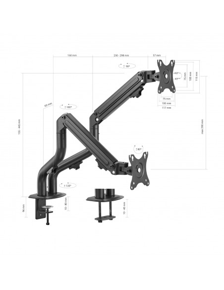 AISENS Soporte de Mesa ECO Contrapeso Giratorio e Inclinable para Monitor TV 8Kg (3 Pivotes, 2 Brazos) de 17-32, Negro