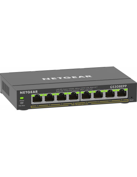 NETGEAR 8-Port Gigabit Ethernet High-Power PoE+ Plus Switch (GS308EPP) Gestionado L2 L3 Gigabit Ethernet (10 100 1000) Energía