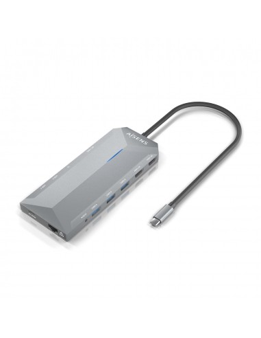 AISENS USB-C Dock 12 En 1, USB-C A 2xHDMI, 1xRJ45, 3xUSB-A, 2xUSB-C, 1xUSB-C PD, 1xAudio, 1xSD, 1xMicro SD, Gris, 30cm