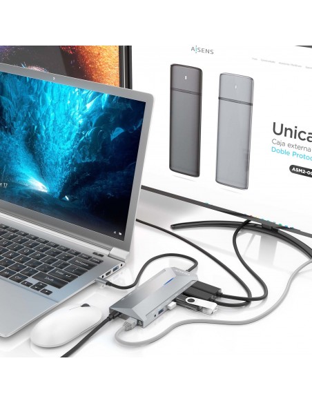 AISENS USB-C Dock 12 En 1, USB-C A 2xHDMI, 1xRJ45, 3xUSB-A, 2xUSB-C, 1xUSB-C PD, 1xAudio, 1xSD, 1xMicro SD, Gris, 30cm AISENS USB-C Dock 12 En 1, USB-C A 2xHDMI, 1xRJ45, 3xUSB-A, 2xUSB-C, 1xUSB-C PD, 1xAudio, 1xSD, 1xMicro SD, Gris, 30cm
