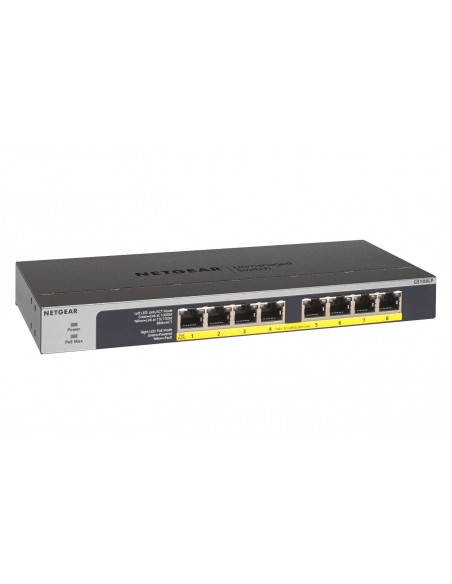 NETGEAR GS108LP No administrado Gigabit Ethernet (10 100 1000) Energía sobre Ethernet (PoE) 1U Negro, Gris