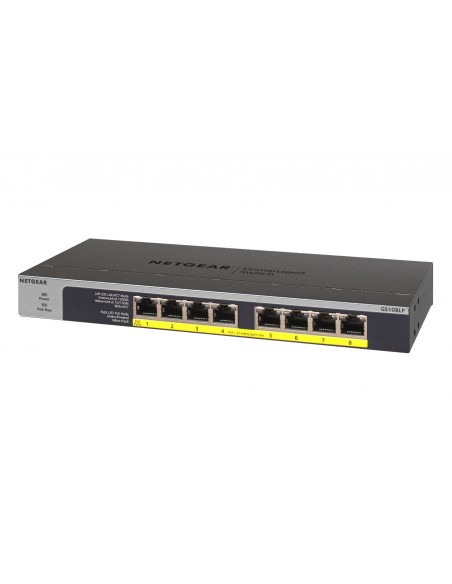 NETGEAR GS108LP No administrado Gigabit Ethernet (10 100 1000) Energía sobre Ethernet (PoE) 1U Negro, Gris