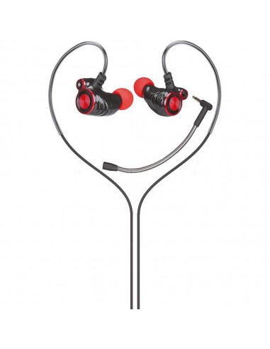 HP DHE-7002 Auriculares Alámbrico gancho de oreja, Dentro de oído Llamadas Música Negro, Rojo