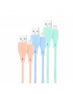 Nanocable 3 Cables Lightning a USB 2.0, Lightning M-USB A M, Mallados, Rosa, Azul y Verde, 1 m